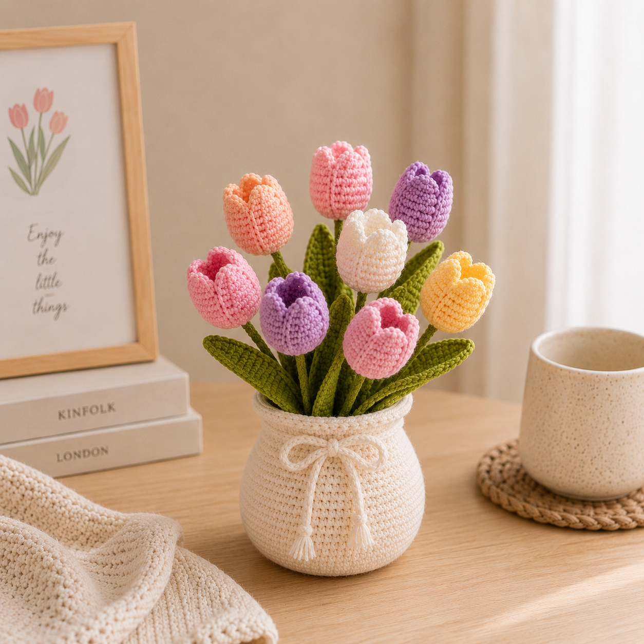 Handmade Crochet Tulip Flower Pot – Floral Home Desk Decor