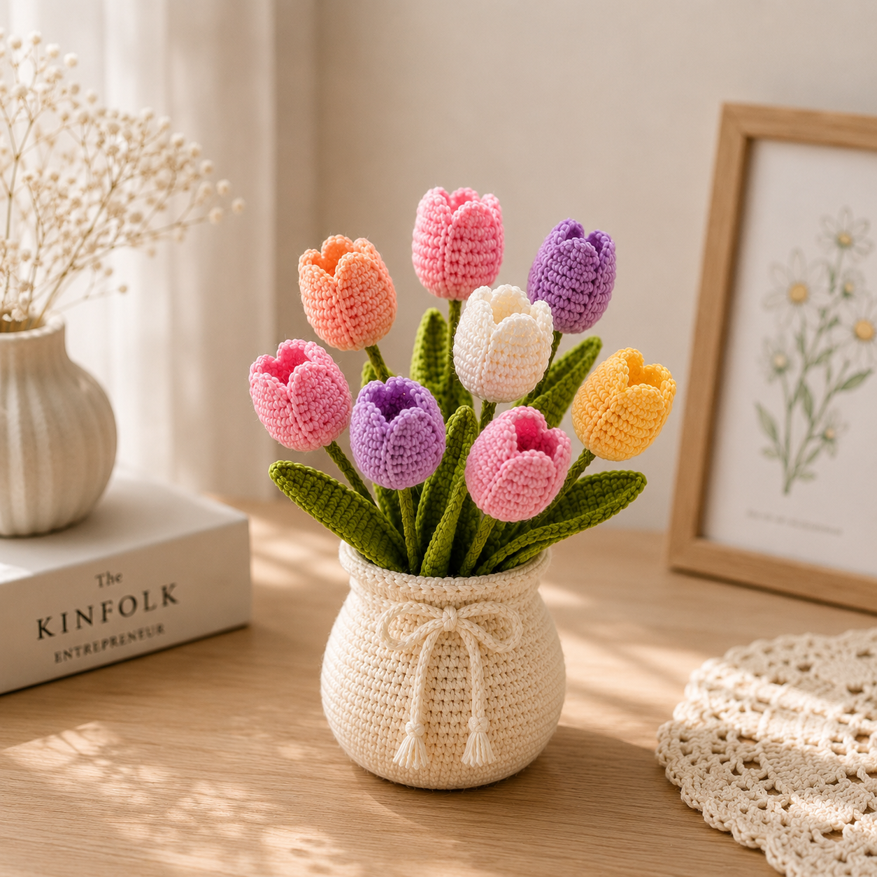 Handmade Crochet Tulip Flower Pot – Floral Home Desk Decor