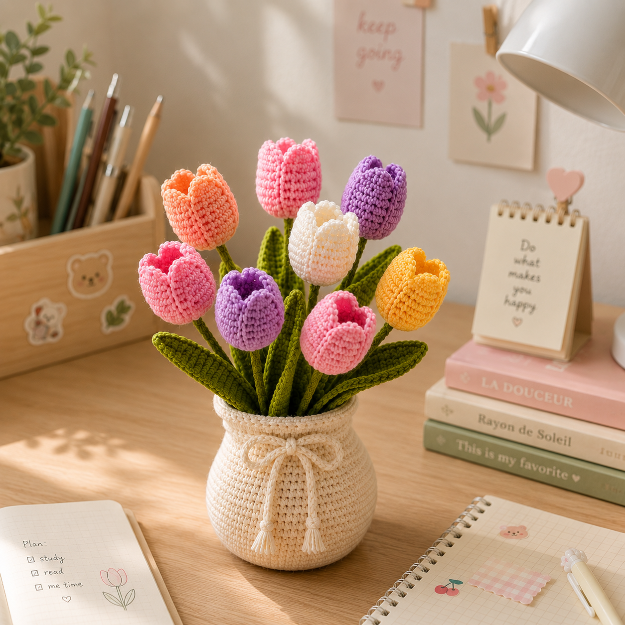 Handmade Crochet Tulip Flower Pot – Floral Home Desk Decor