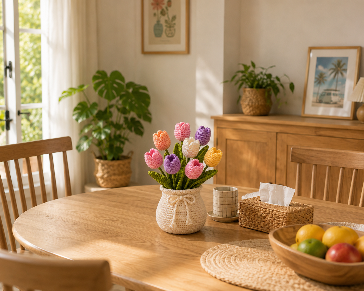 Handmade Crochet Tulip Flower Pot – Floral Home Desk Decor