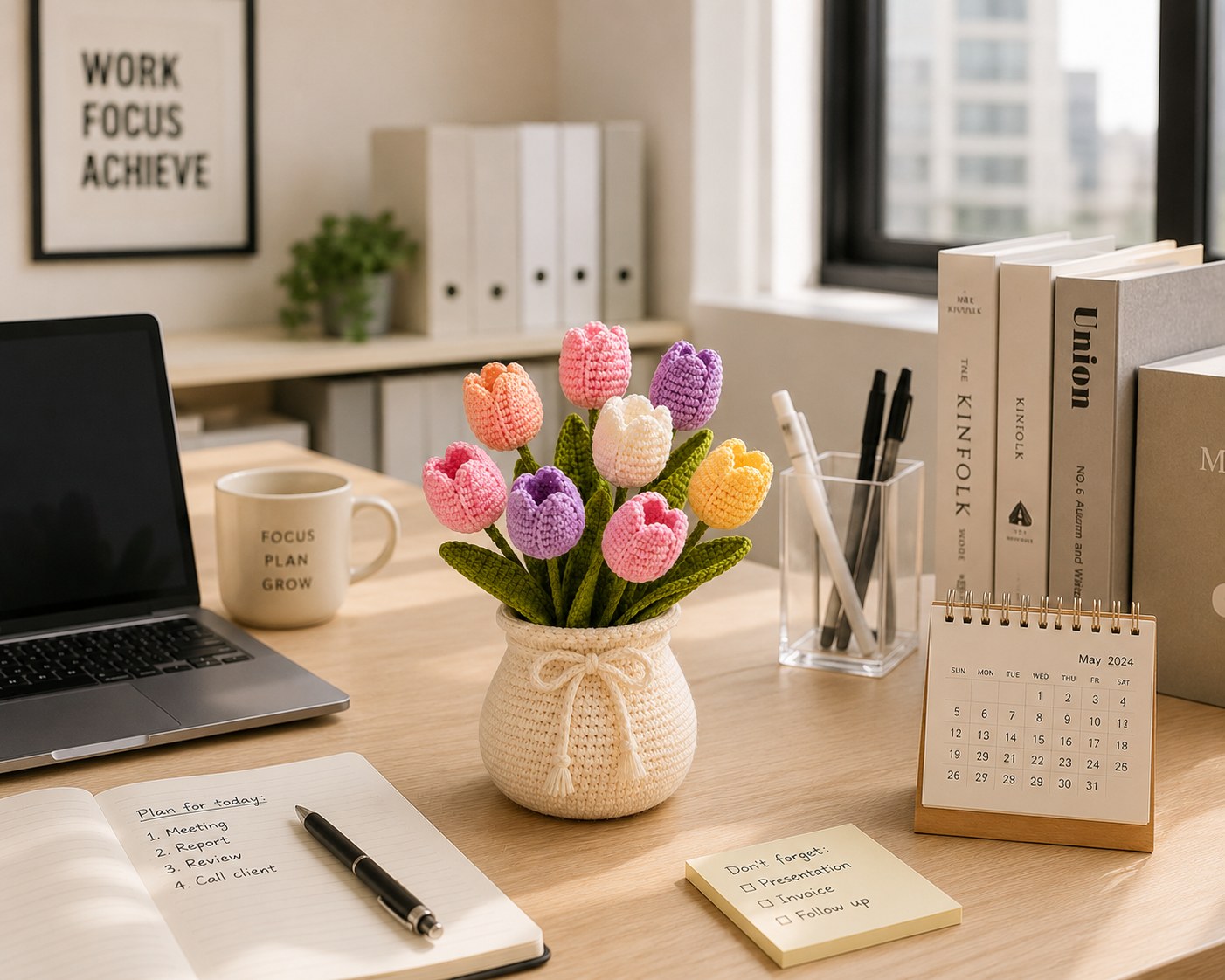Handmade Crochet Tulip Flower Pot – Floral Home Desk Decor