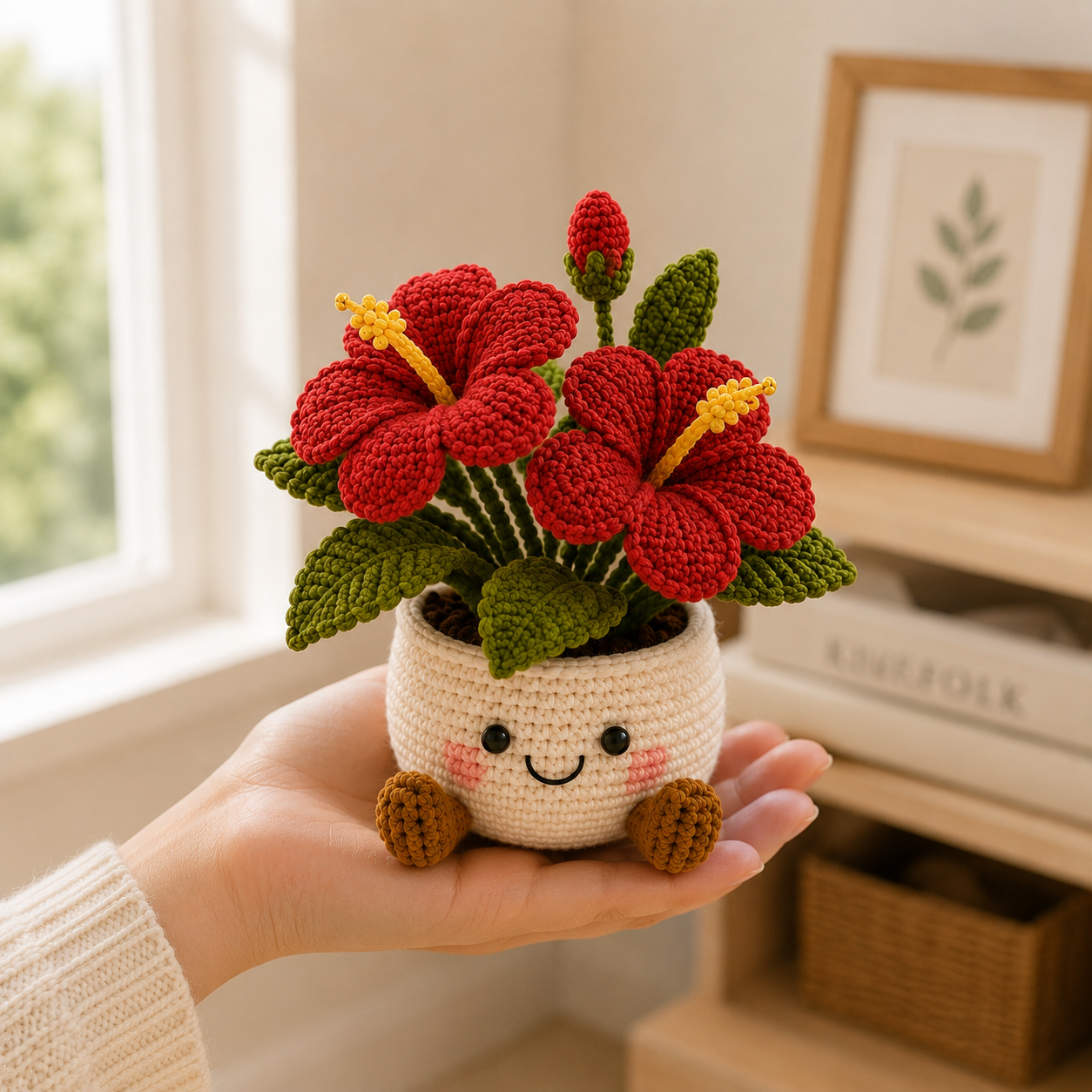 Handmade Crochet Tropical Flower Pot – Hibiscus, Plumeria & Bird of Paradise