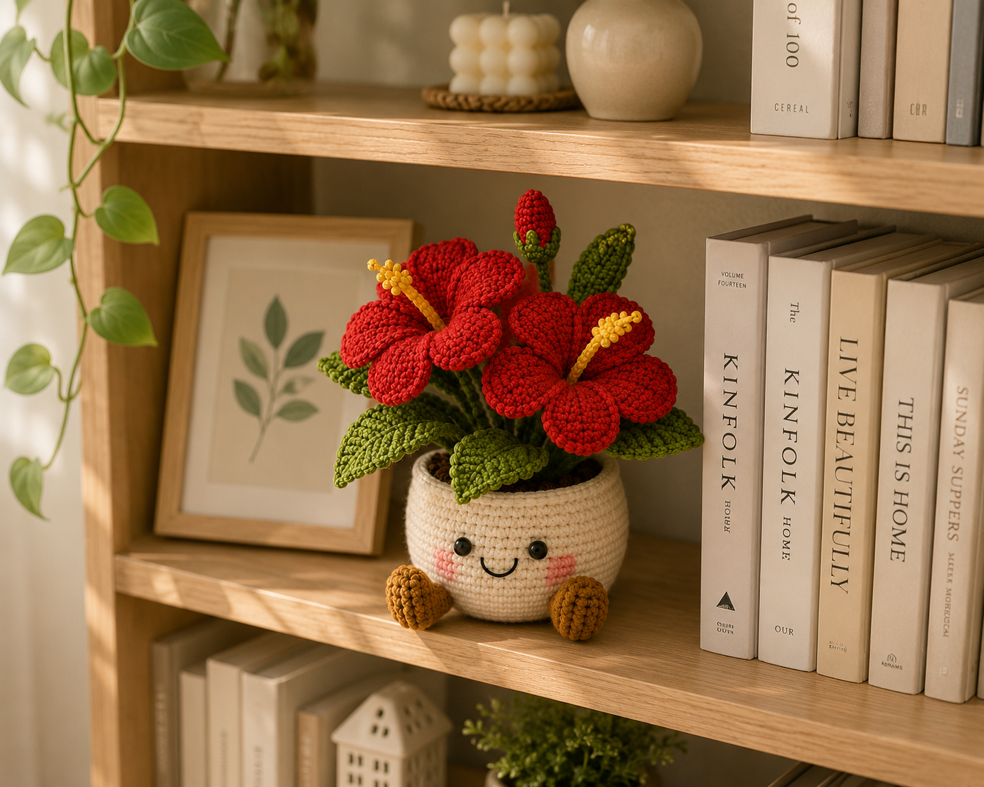 Handmade Crochet Tropical Flower Pot – Hibiscus, Plumeria & Bird of Paradise