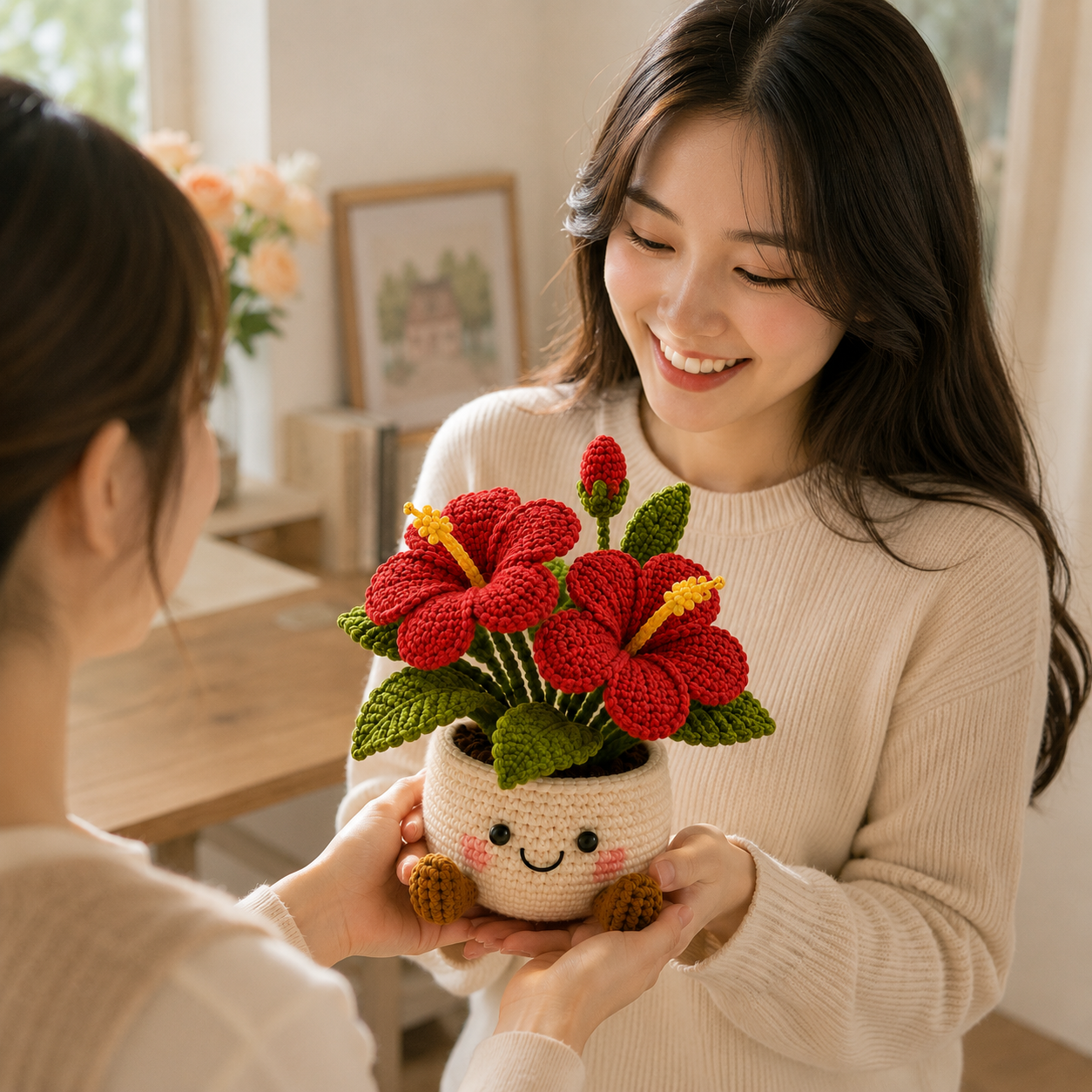 Handmade Crochet Tropical Flower Pot – Hibiscus, Plumeria & Bird of Paradise