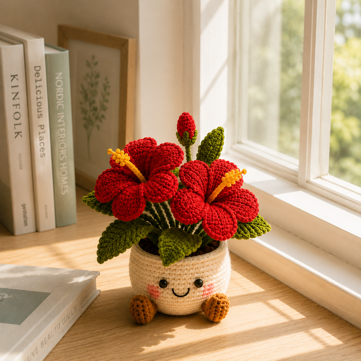 Handmade Crochet Tropical Flower Pot – Hibiscus, Plumeria & Bird of Paradise