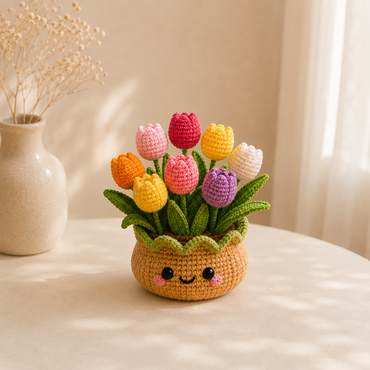 Handmade Crochet Tulip Bouquet Pot | Colorful Forever Flowers