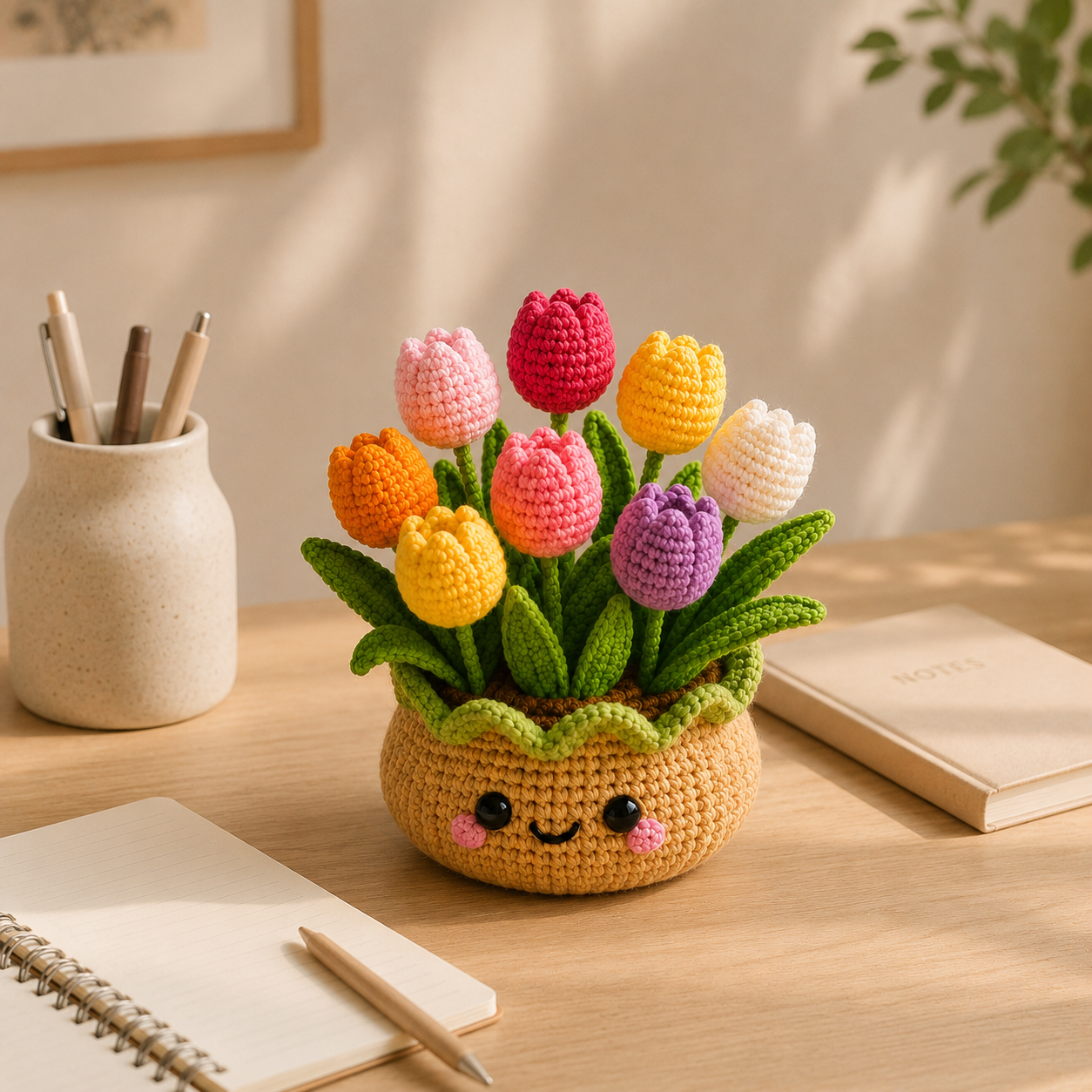 Handmade Crochet Tulip Bouquet Pot | Colorful Forever Flowers