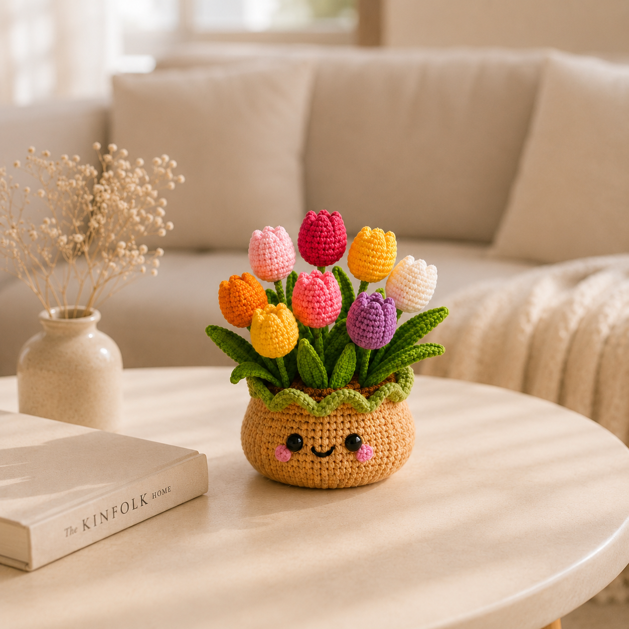 Handmade Crochet Tulip Bouquet Pot | Colorful Forever Flowers