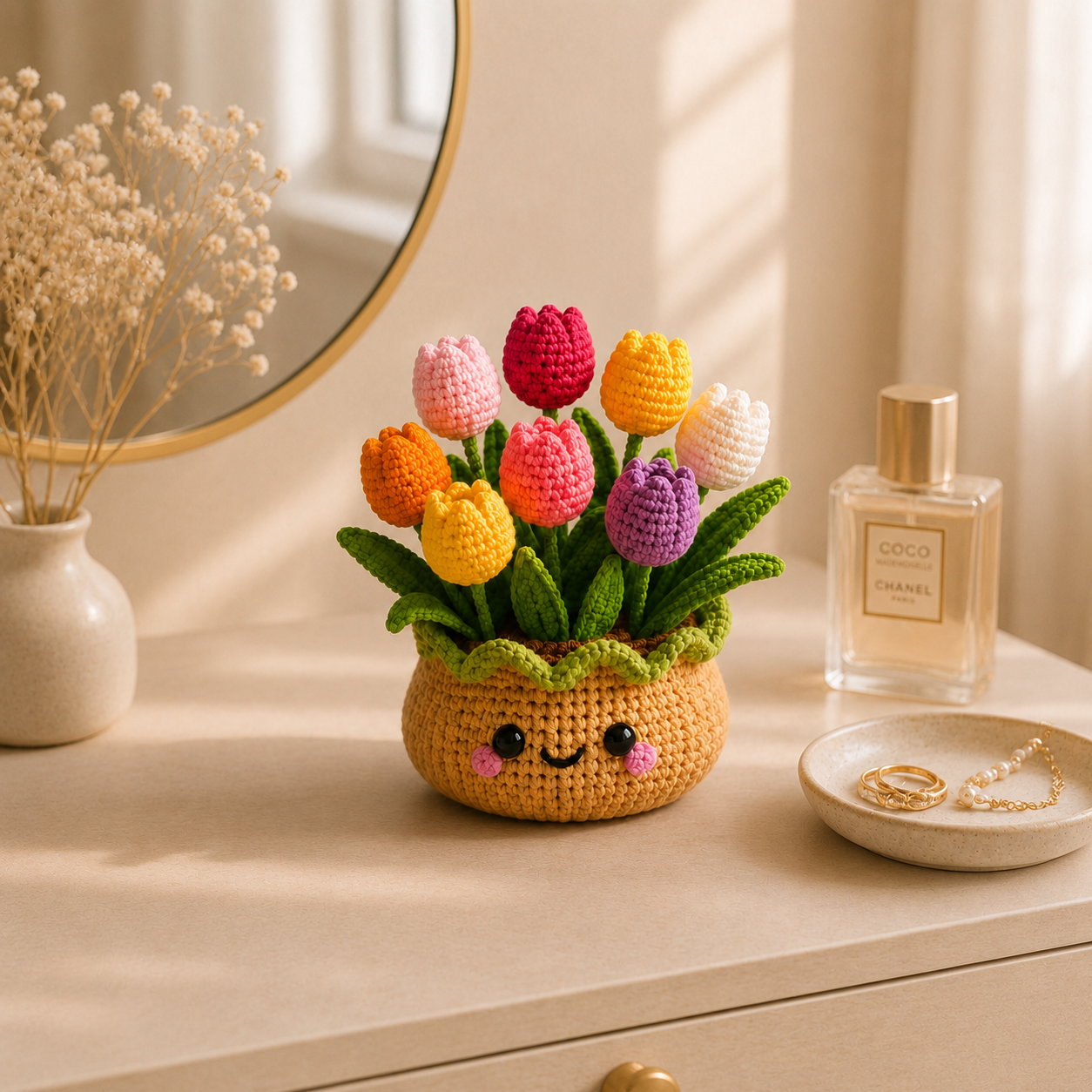 Handmade Crochet Tulip Bouquet Pot | Colorful Forever Flowers
