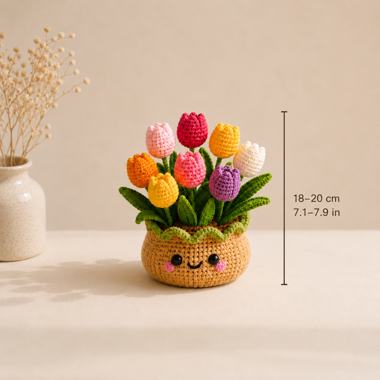 Handmade Crochet Tulip Bouquet Pot | Colorful Forever Flowers