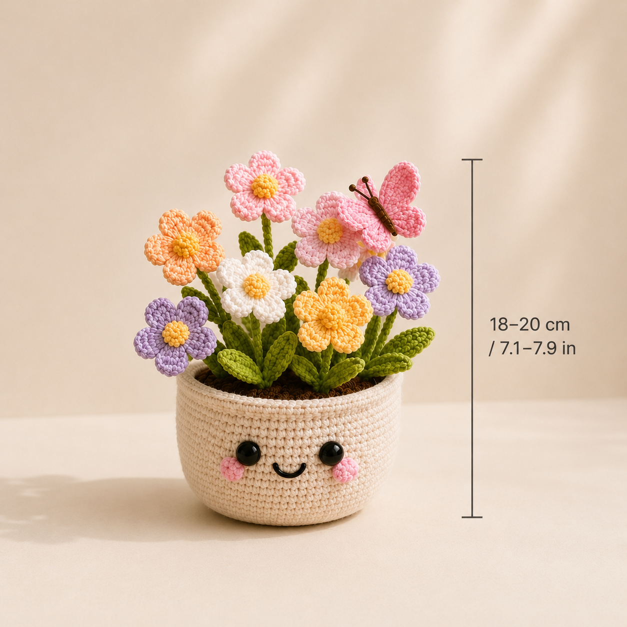 Handmade Crochet Wildflower Pot with Butterfly | Cute Amigurumi Flower Decor