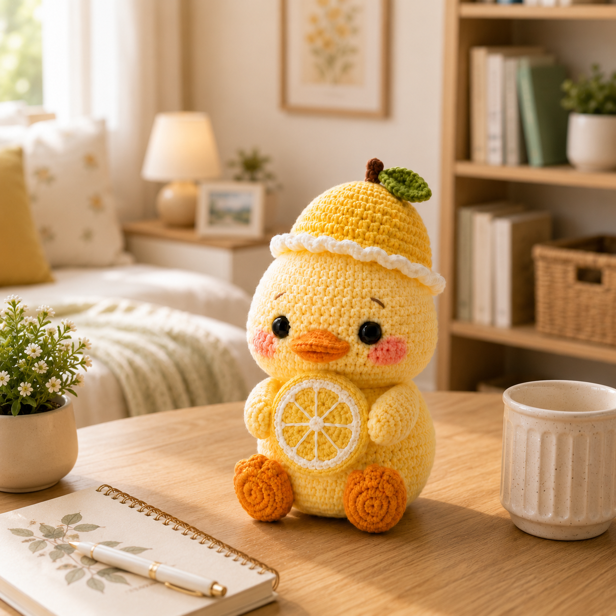 Handmade Crochet Lemon Duck – Cute Amigurumi Plush Desk Decor & Gift