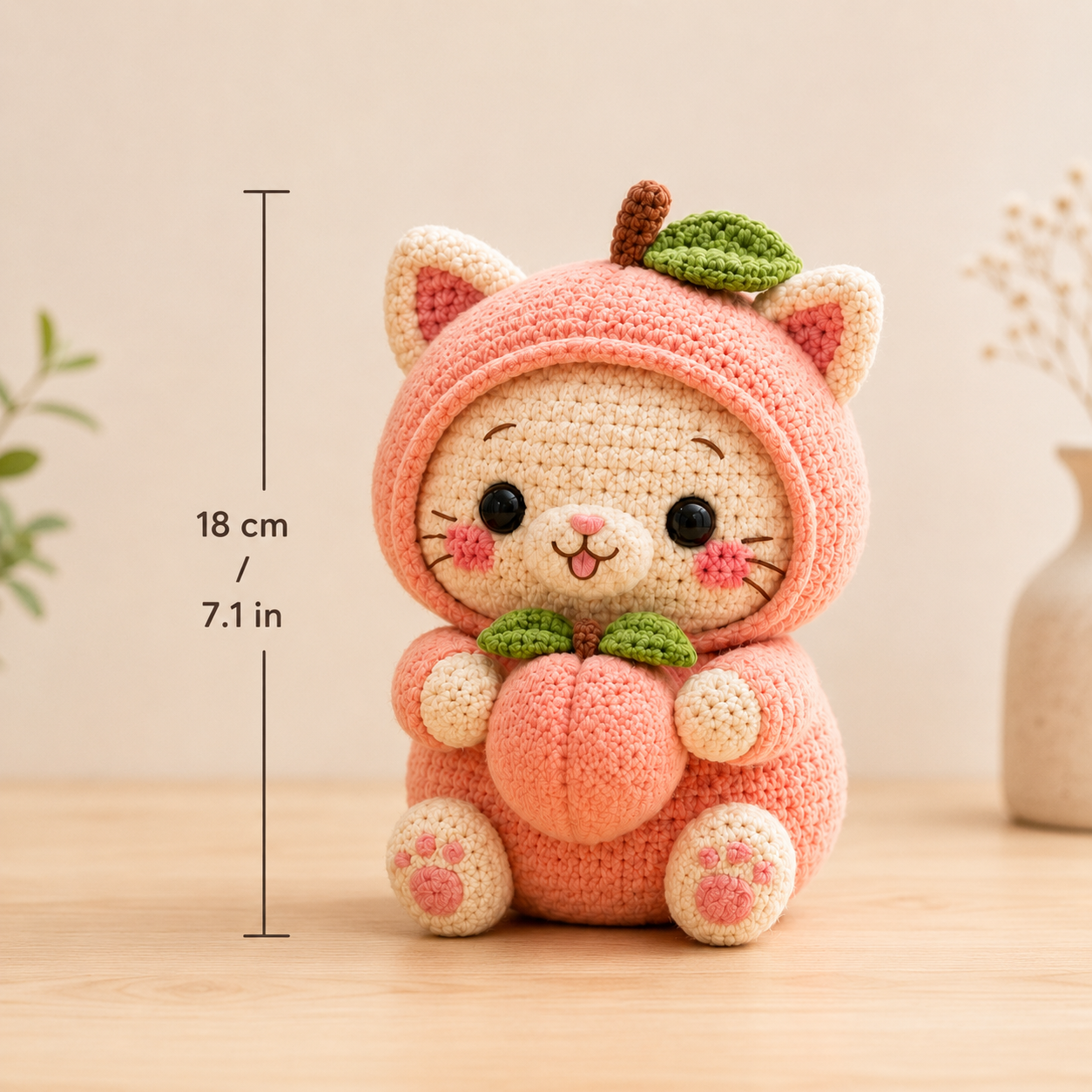 Handmade Crochet Peach Cat Plush – Cute Amigurumi Stuffed Animal & Gift