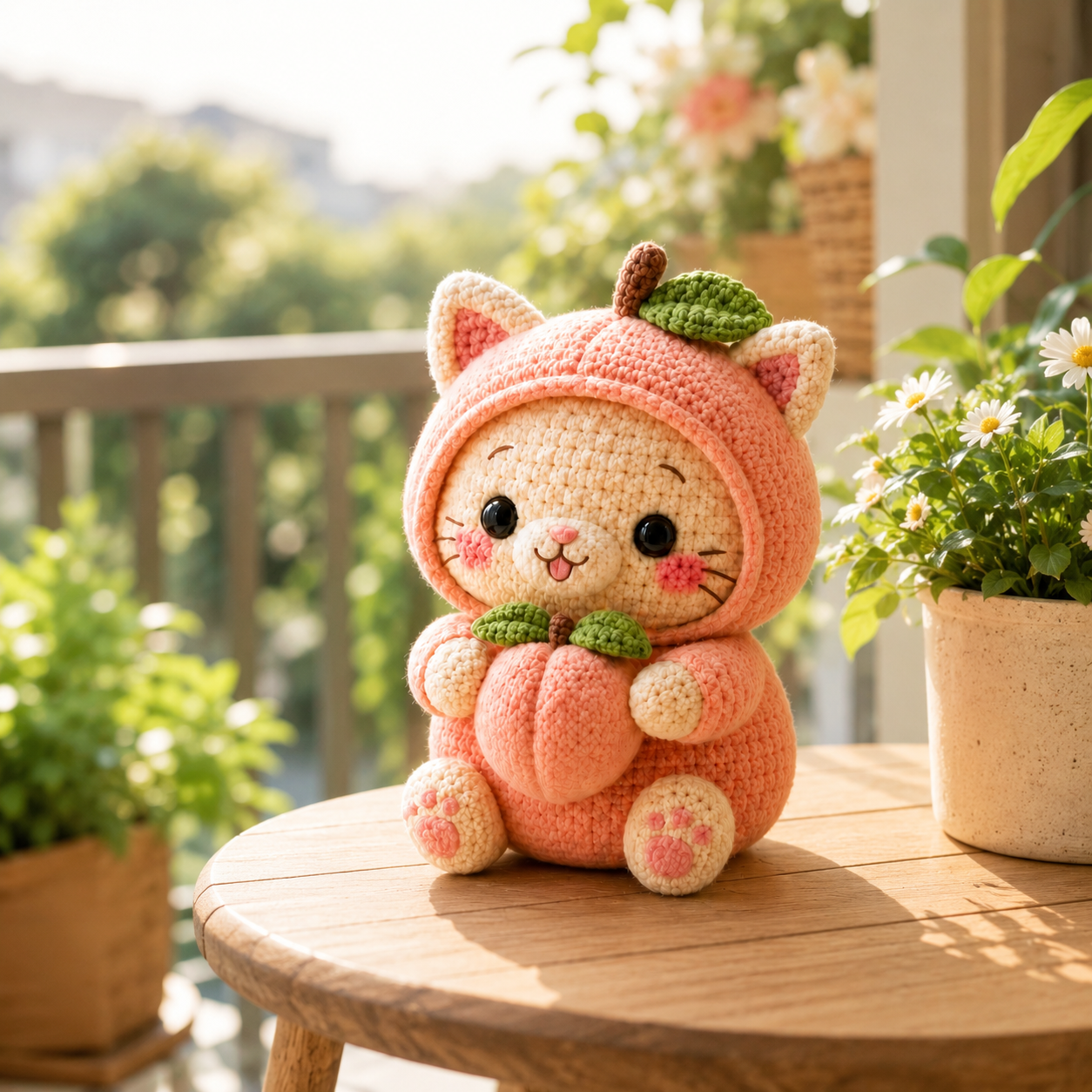 Handmade Crochet Peach Cat Plush – Cute Amigurumi Stuffed Animal & Gift