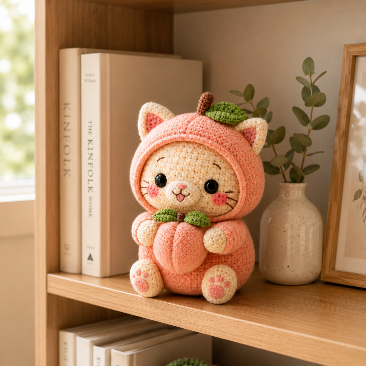 Handmade Crochet Peach Cat Plush – Cute Amigurumi Stuffed Animal & Gift