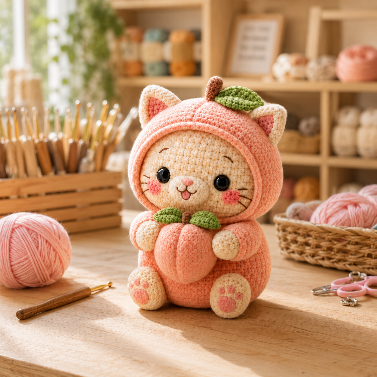 Handmade Crochet Peach Cat Plush – Cute Amigurumi Stuffed Animal & Gift