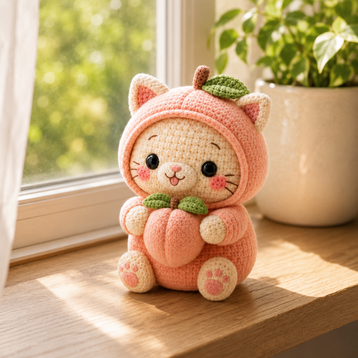 Handmade Crochet Peach Cat Plush – Cute Amigurumi Stuffed Animal & Gift