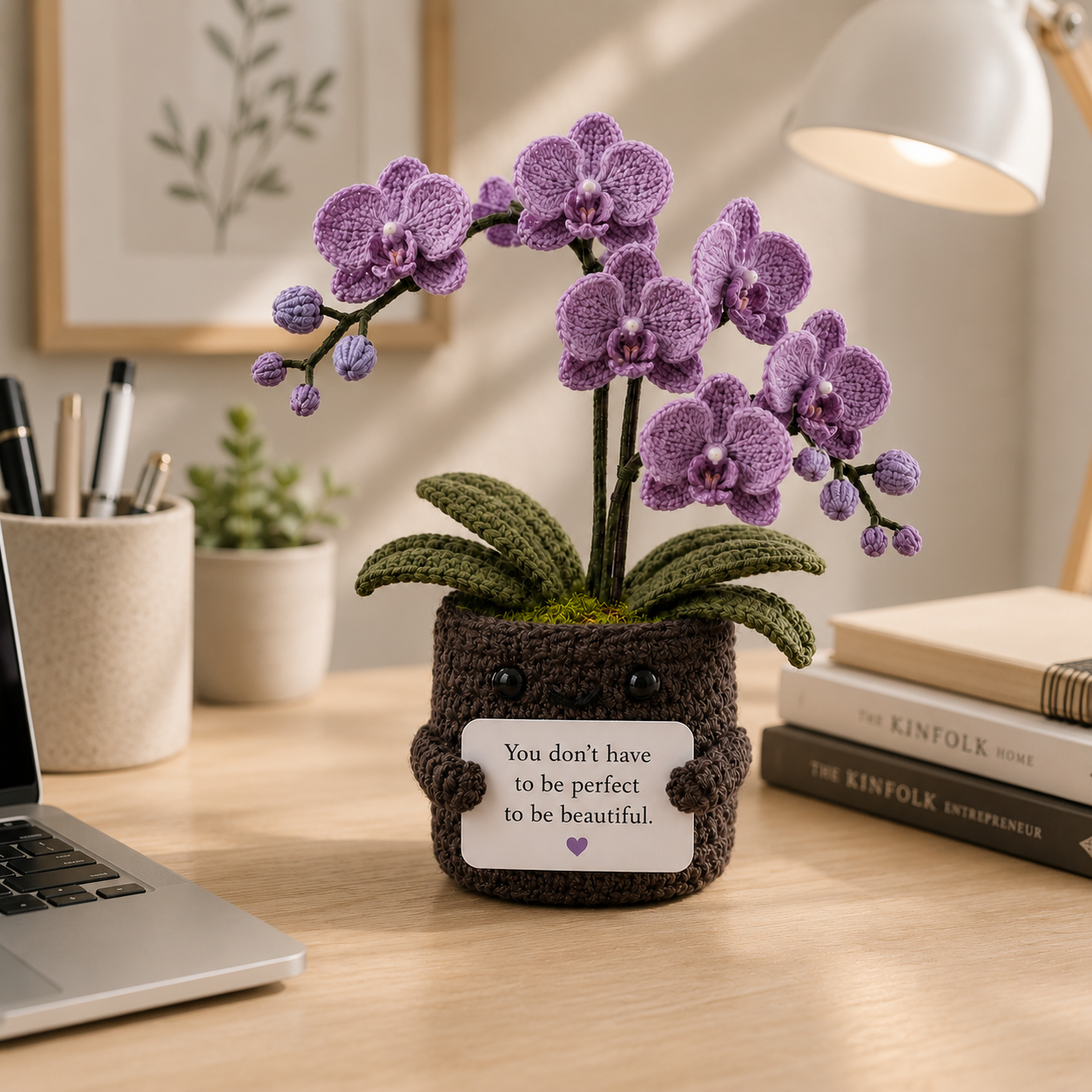 Handmade Crochet Purple Orchid Flower Pot – Amigurumi Orchid Desk Decor & Gift