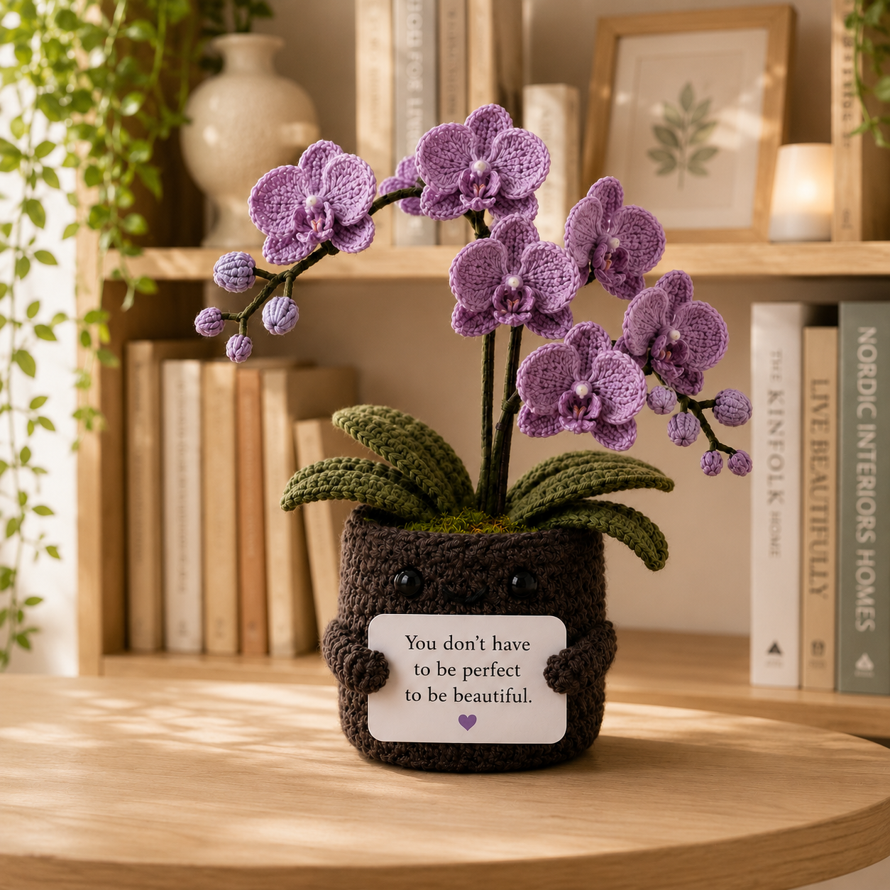 Handmade Crochet Purple Orchid Flower Pot – Amigurumi Orchid Desk Decor & Gift