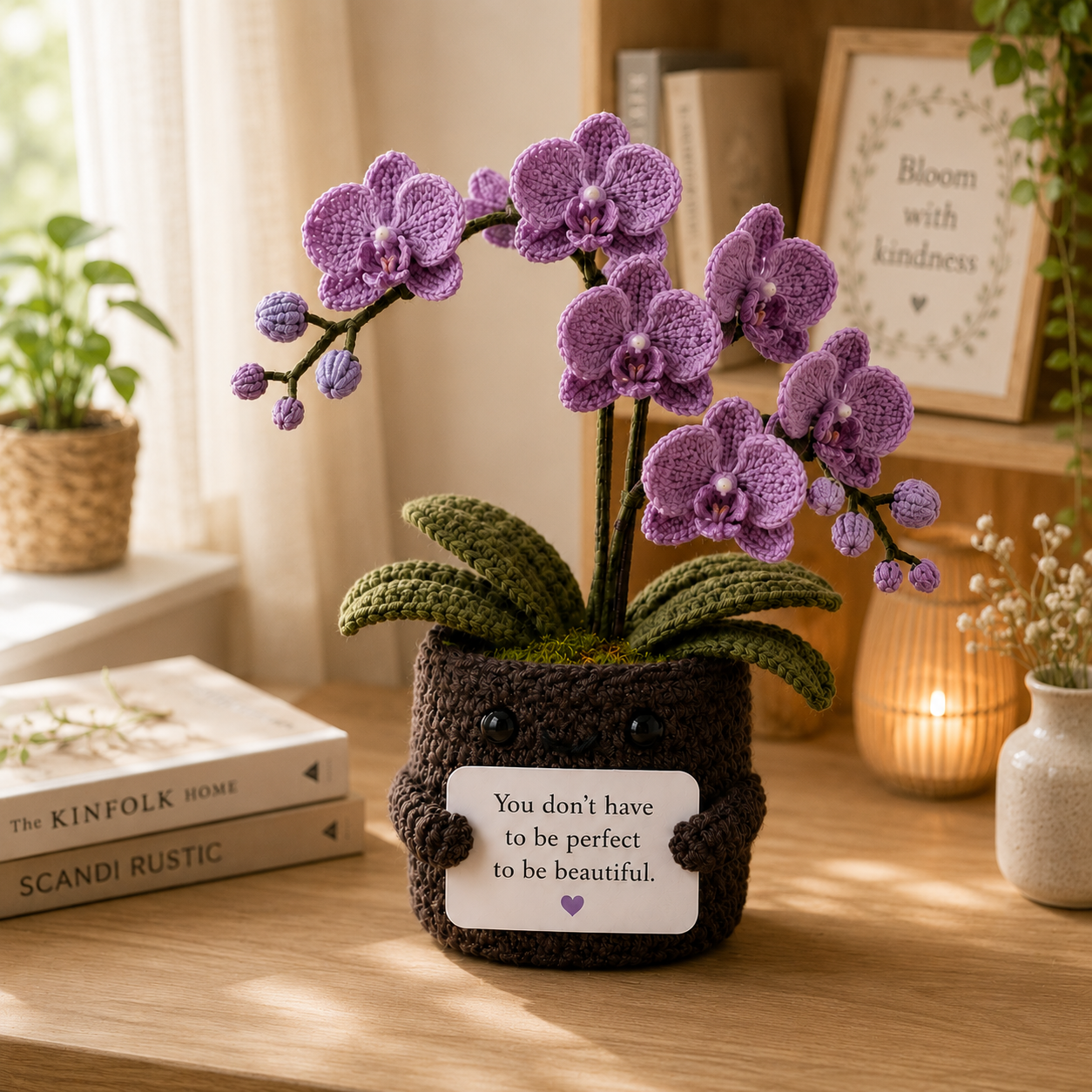 Handmade Crochet Purple Orchid Flower Pot – Amigurumi Orchid Desk Decor & Gift