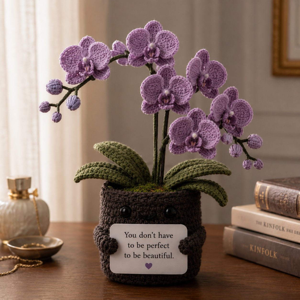 Handmade Crochet Purple Orchid Flower Pot – Amigurumi Orchid Desk Decor & Gift