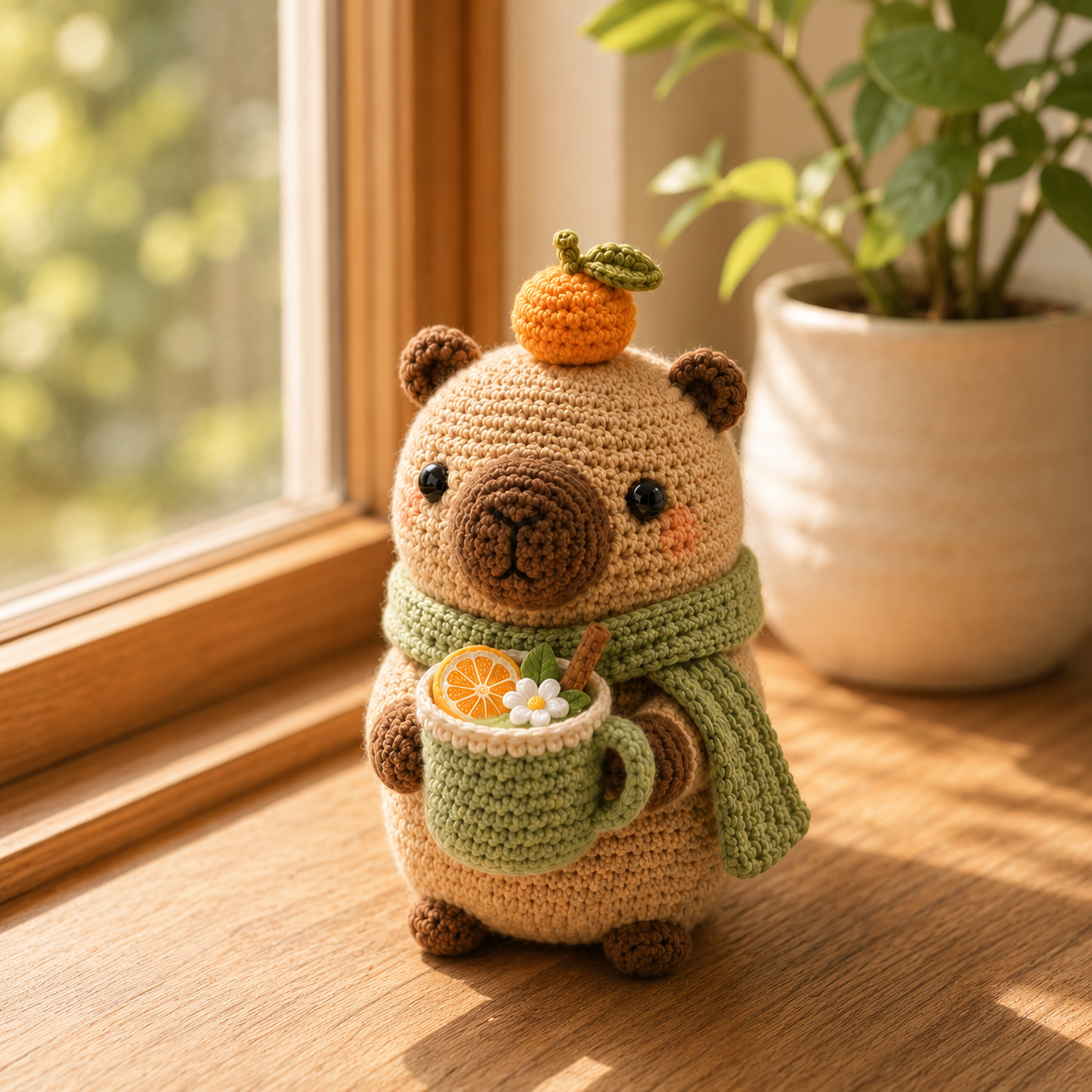 Handmade Crochet Bear with Tea Cup – Cute Amigurumi Plush Desk Decor & Gift
