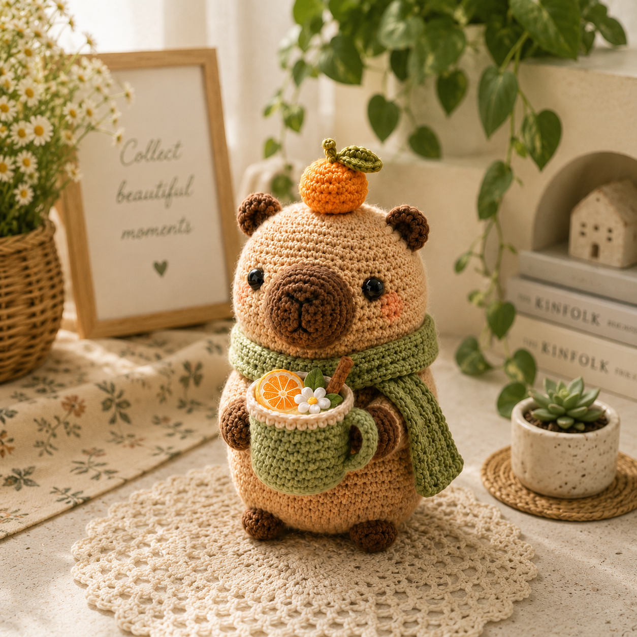Handmade Crochet Bear with Tea Cup – Cute Amigurumi Plush Desk Decor & Gift