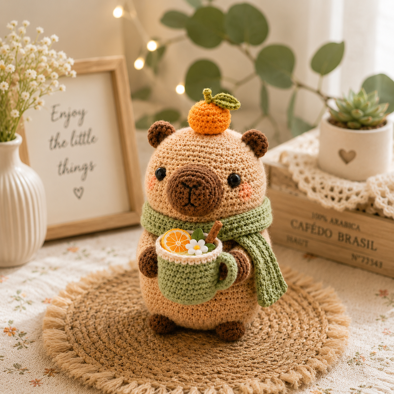 Handmade Crochet Bear with Tea Cup – Cute Amigurumi Plush Desk Decor & Gift