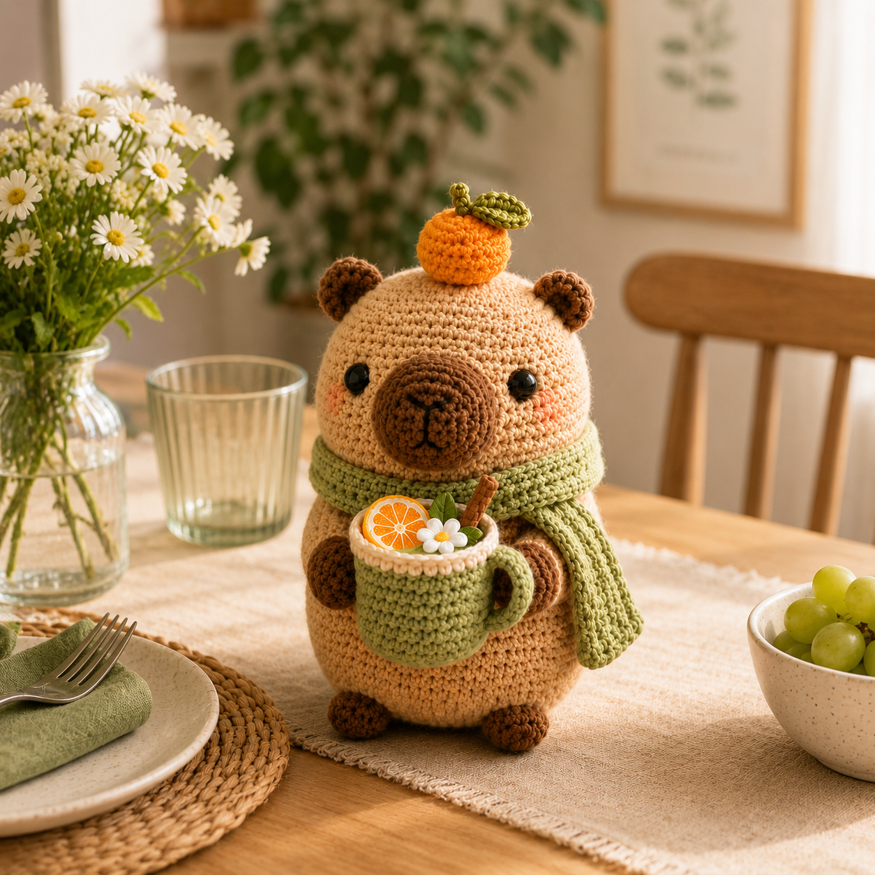 Handmade Crochet Bear with Tea Cup – Cute Amigurumi Plush Desk Decor & Gift