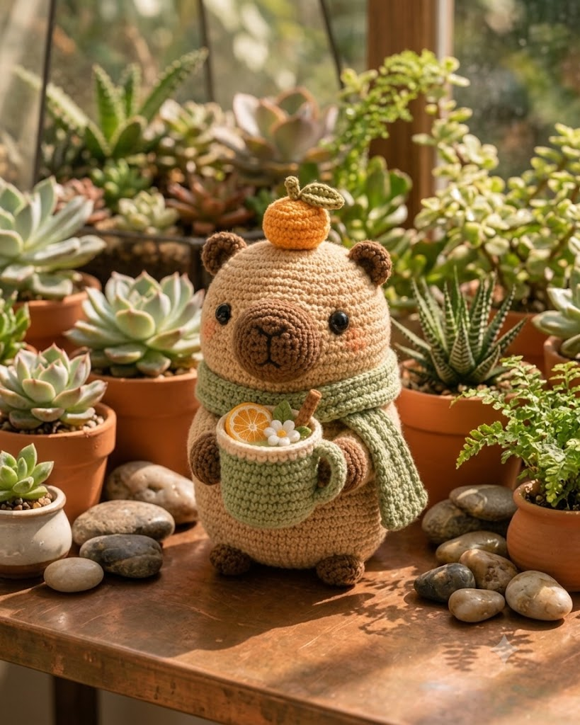 Handmade Crochet Bear with Tea Cup – Cute Amigurumi Plush Desk Decor & Gift