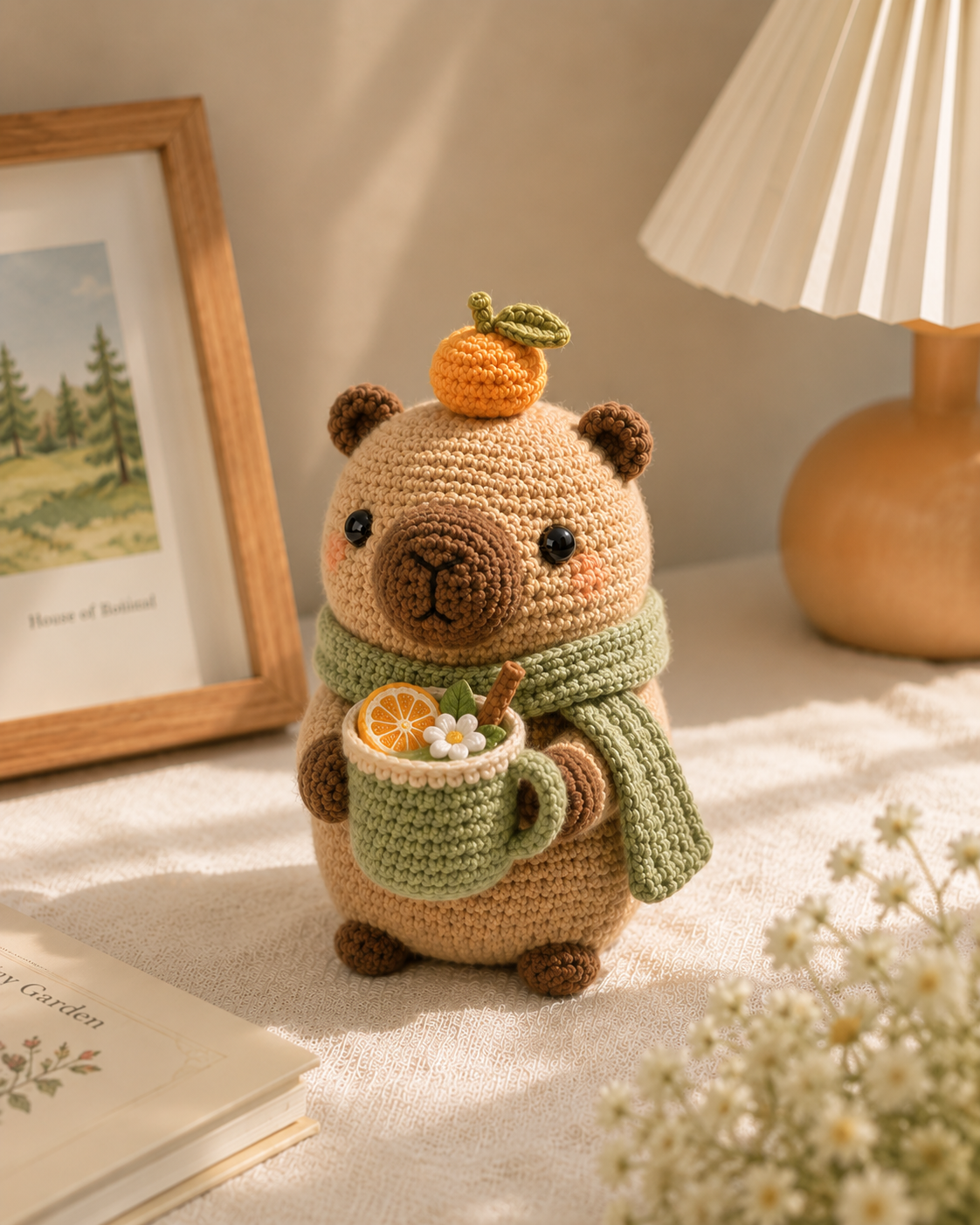 Handmade Crochet Bear with Tea Cup – Cute Amigurumi Plush Desk Decor & Gift
