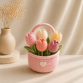 Handmade Crochet Tulip Flower Basket – Amigurumi Spring Floral Decor & Gift