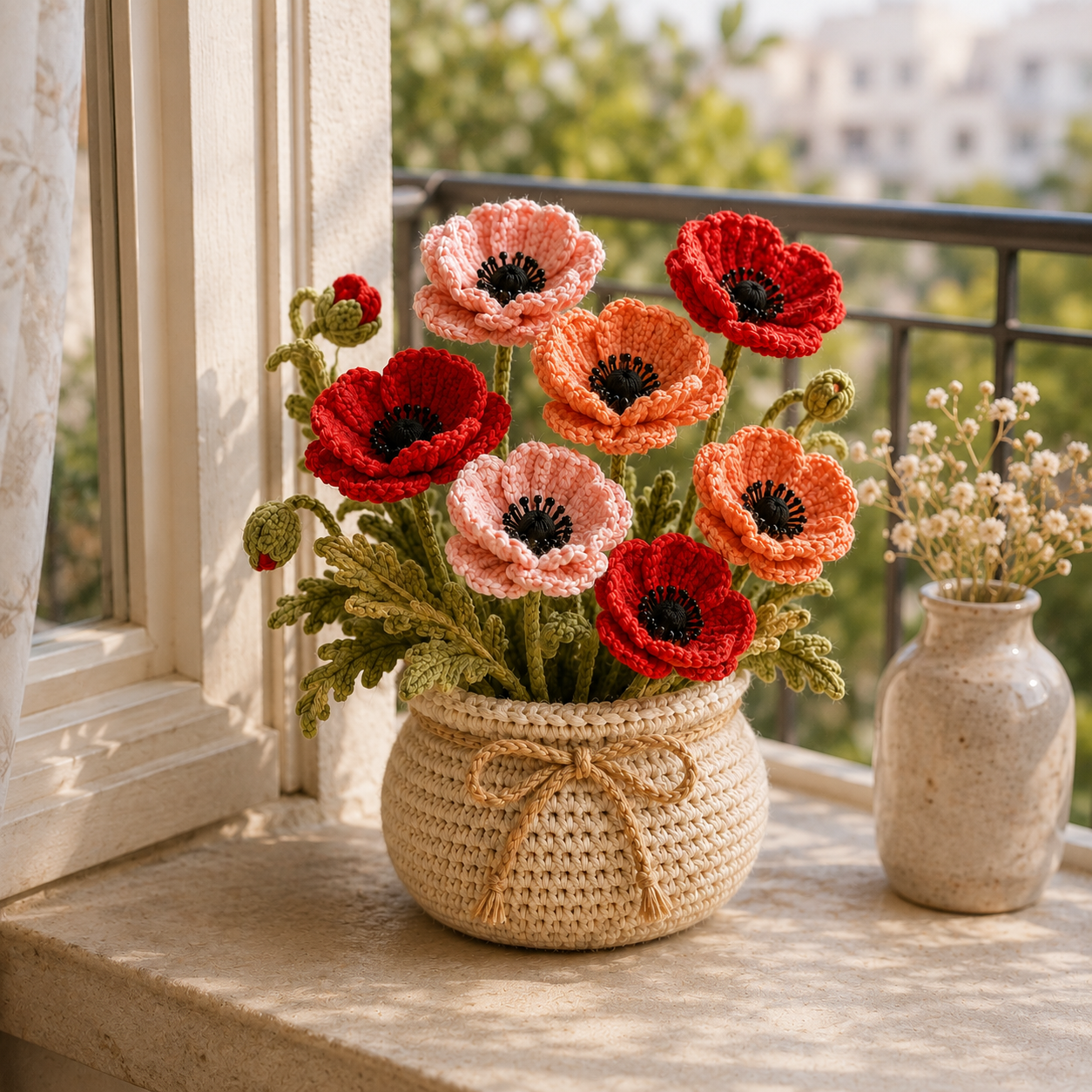 Handmade Crochet Poppy Flower Bouquet | Forever Floral Arrangement | Elegant Home Decor