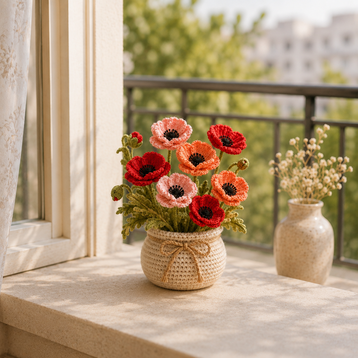 Handmade Crochet Poppy Flower Bouquet | Forever Floral Arrangement | Elegant Home Decor