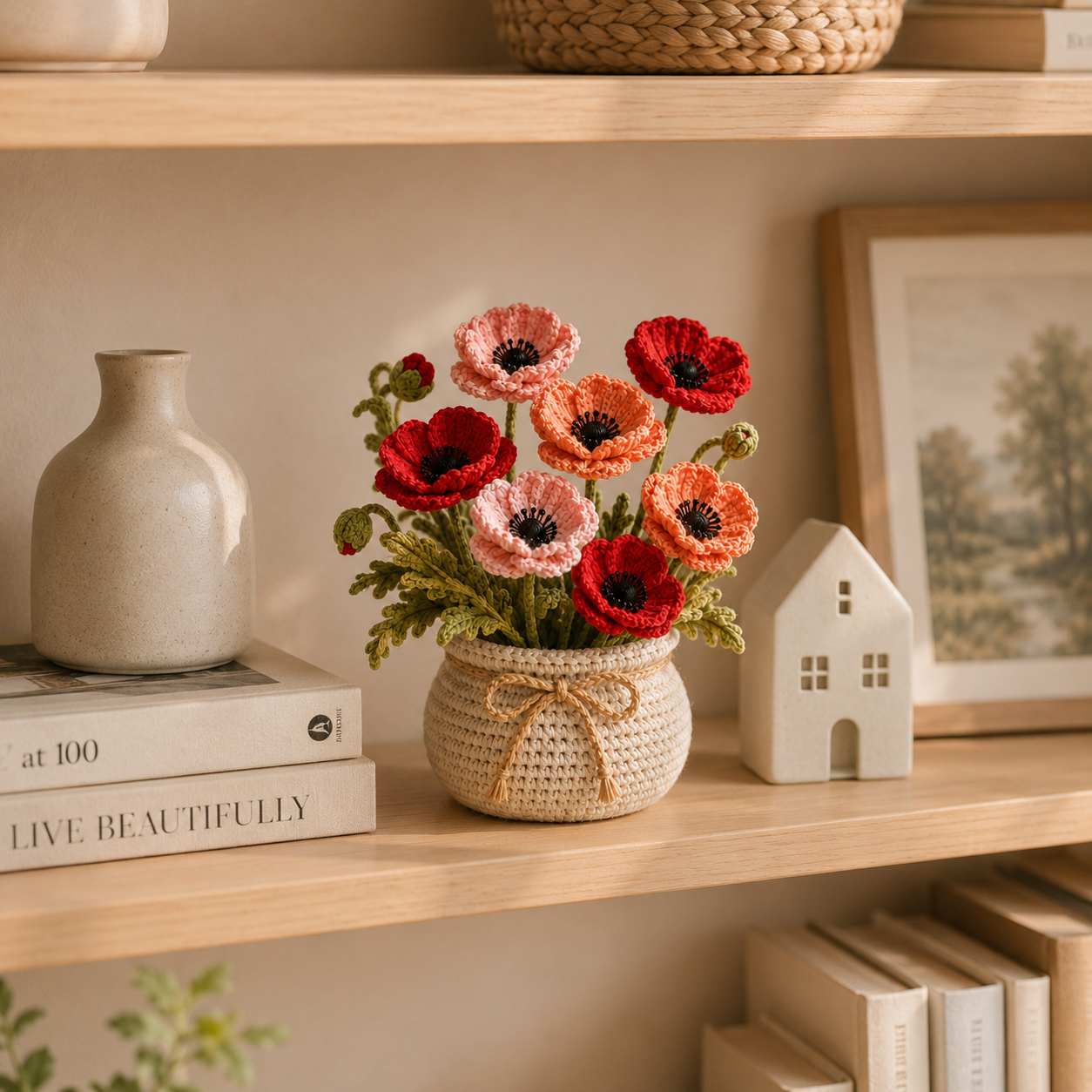 Handmade Crochet Poppy Flower Bouquet | Forever Floral Arrangement | Elegant Home Decor