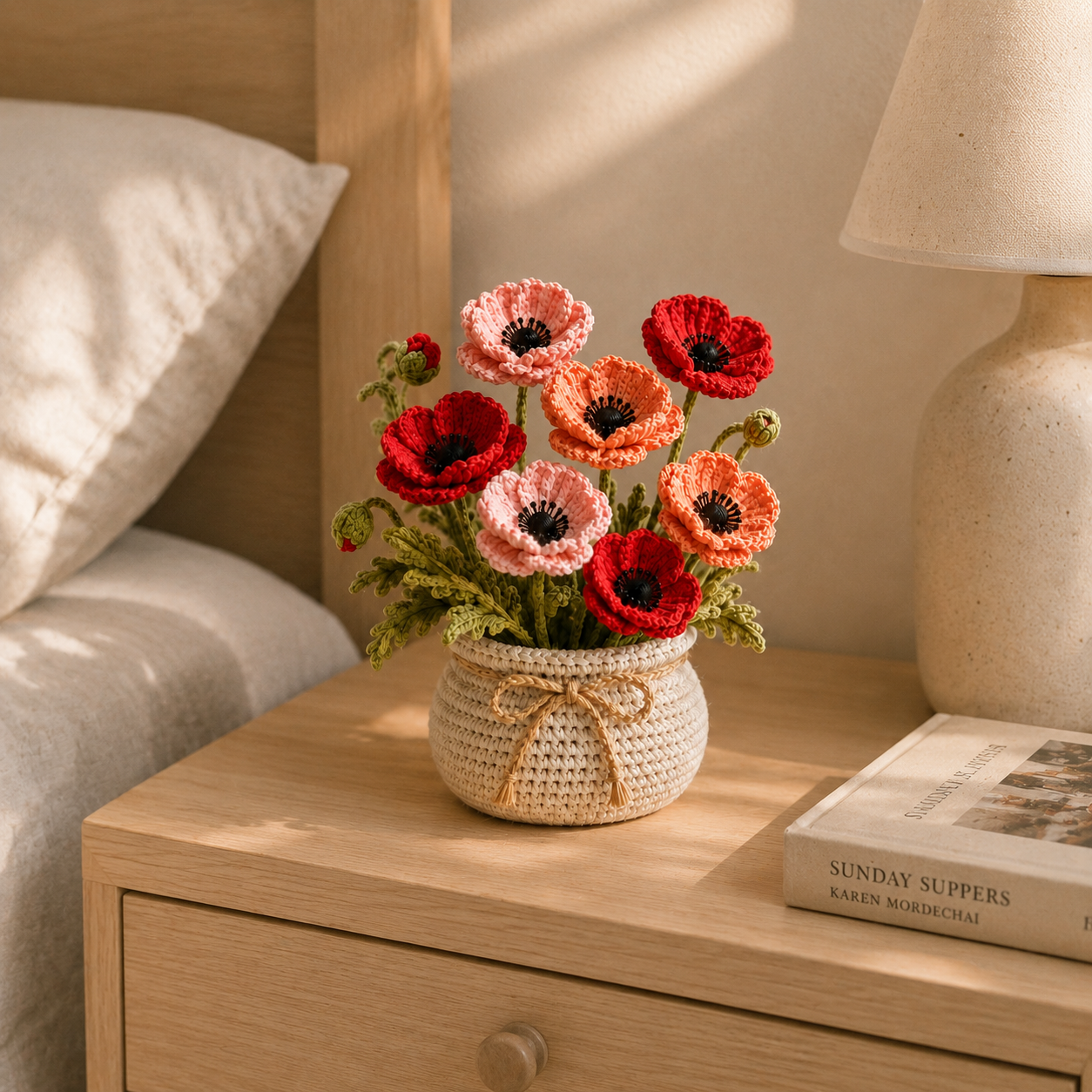 Handmade Crochet Poppy Flower Bouquet | Forever Floral Arrangement | Elegant Home Decor