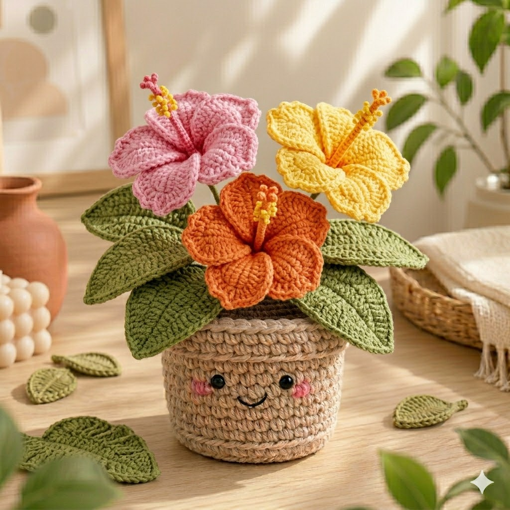 Handmade Crochet Protea & Daisy Flower Pot – Happy Desk Decor