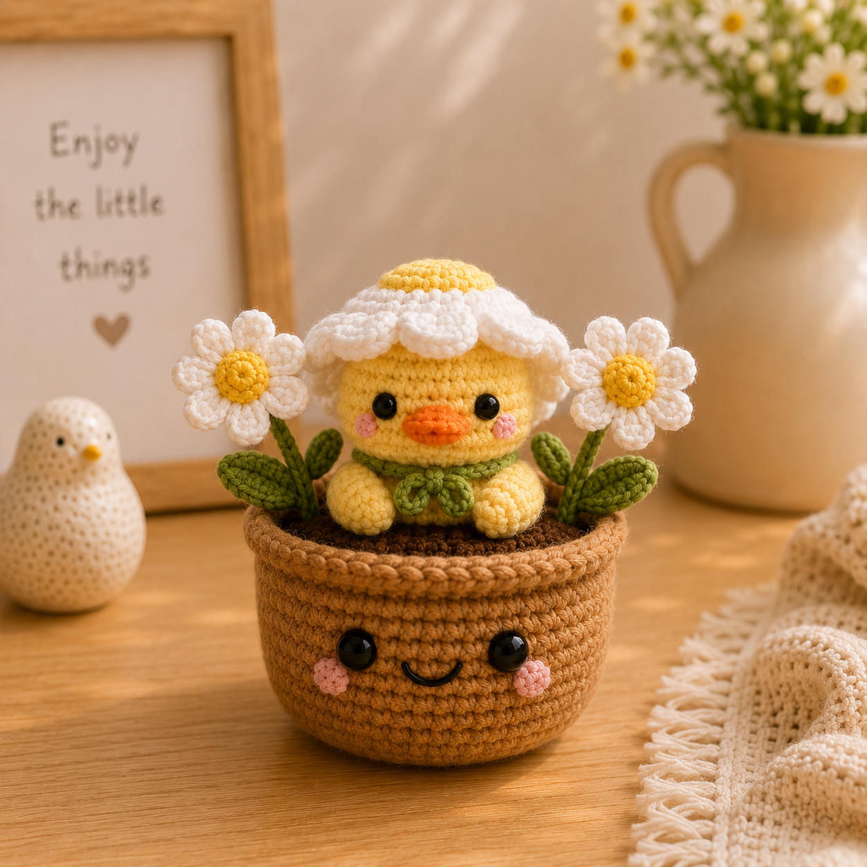 Handmade Crochet Squirrel Flower Pot – Woodland Desk Decor