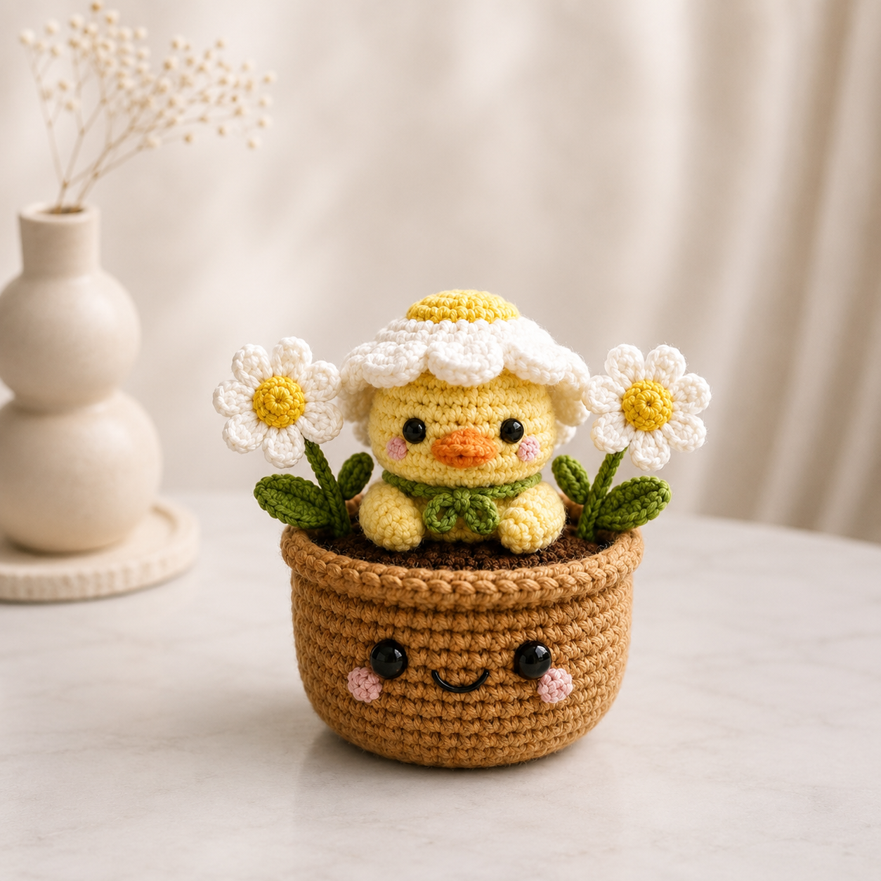 Handmade Crochet Squirrel Flower Pot – Woodland Desk Decor