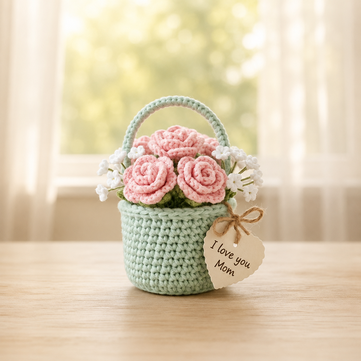 Crochet Daisy Flower Basket – Handmade Personalized Floral Gift
