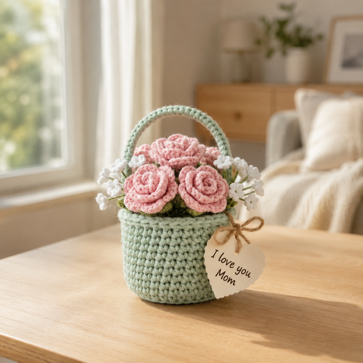 Crochet Daisy Flower Basket – Handmade Personalized Floral Gift