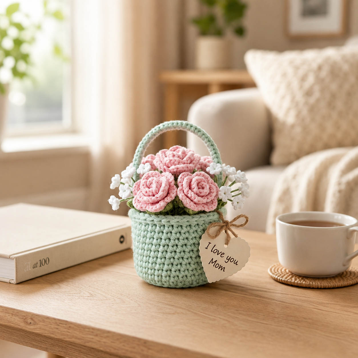 Crochet Daisy Flower Basket – Handmade Personalized Floral Gift