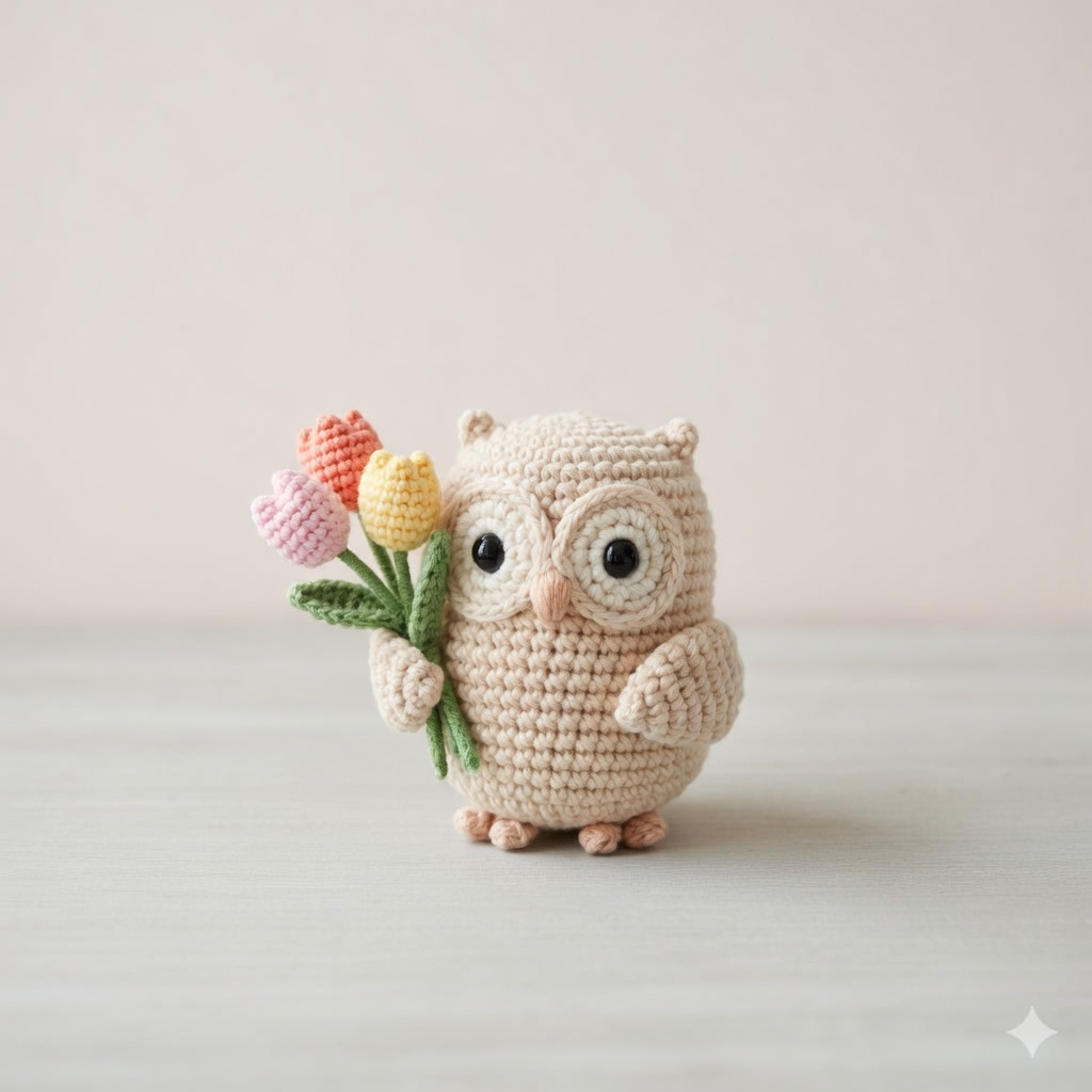 Crochet Owl with Flower – Handmade Owl Plush