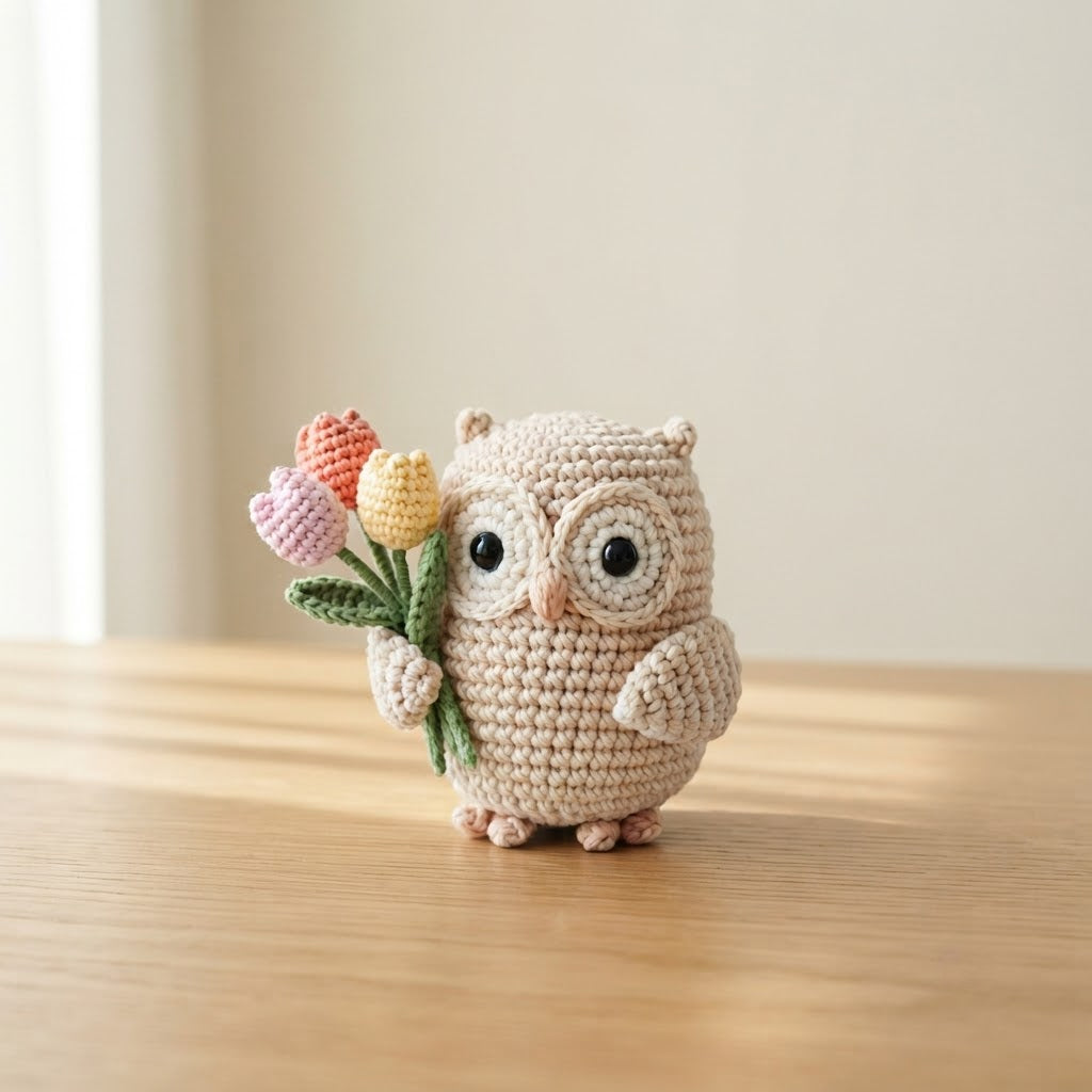 Crochet Owl with Flower – Handmade Owl Plush
