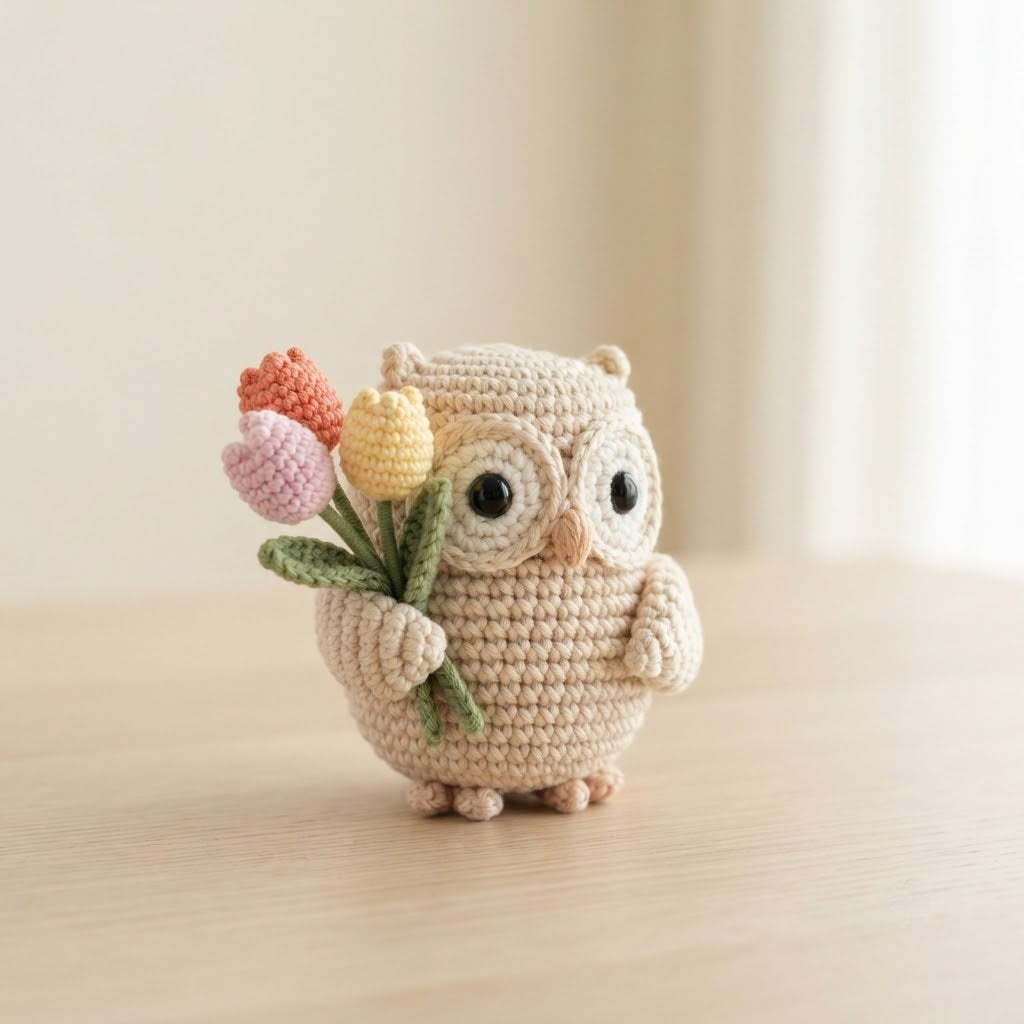 Crochet Owl with Flower – Handmade Owl Plush