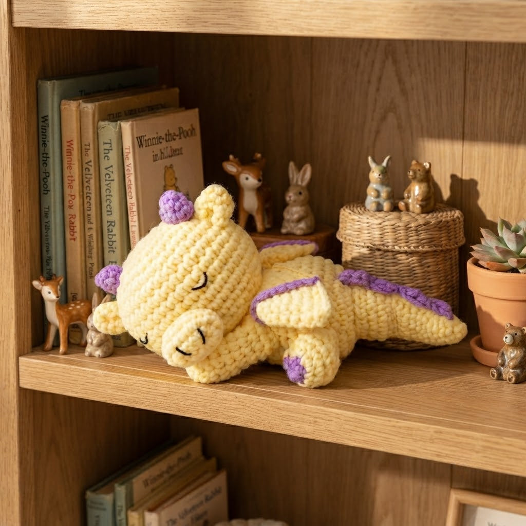 Handmade Sleeping Crochet Dragon – Cute Amigurumi Plush Gift & Nursery Decor