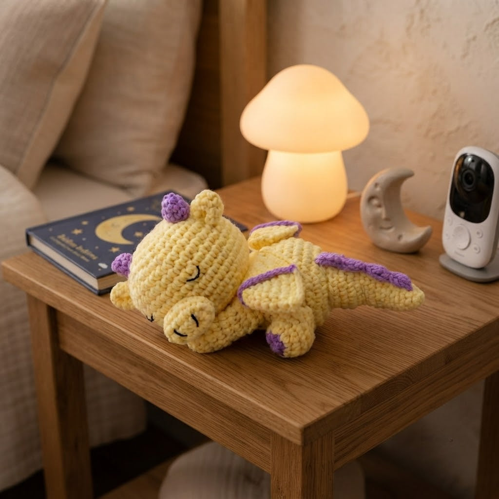 Handmade Sleeping Crochet Dragon – Cute Amigurumi Plush Gift & Nursery Decor