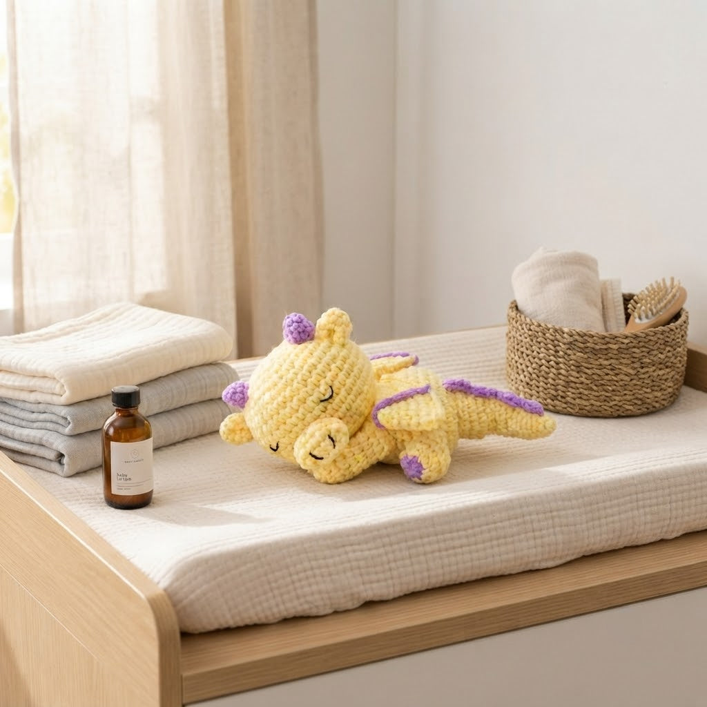 Handmade Sleeping Crochet Dragon – Cute Amigurumi Plush Gift & Nursery Decor