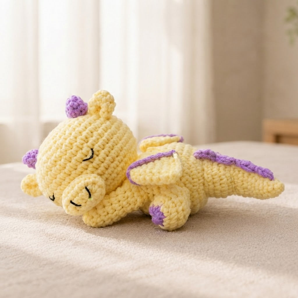 Handmade Sleeping Crochet Dragon – Cute Amigurumi Plush Gift & Nursery Decor