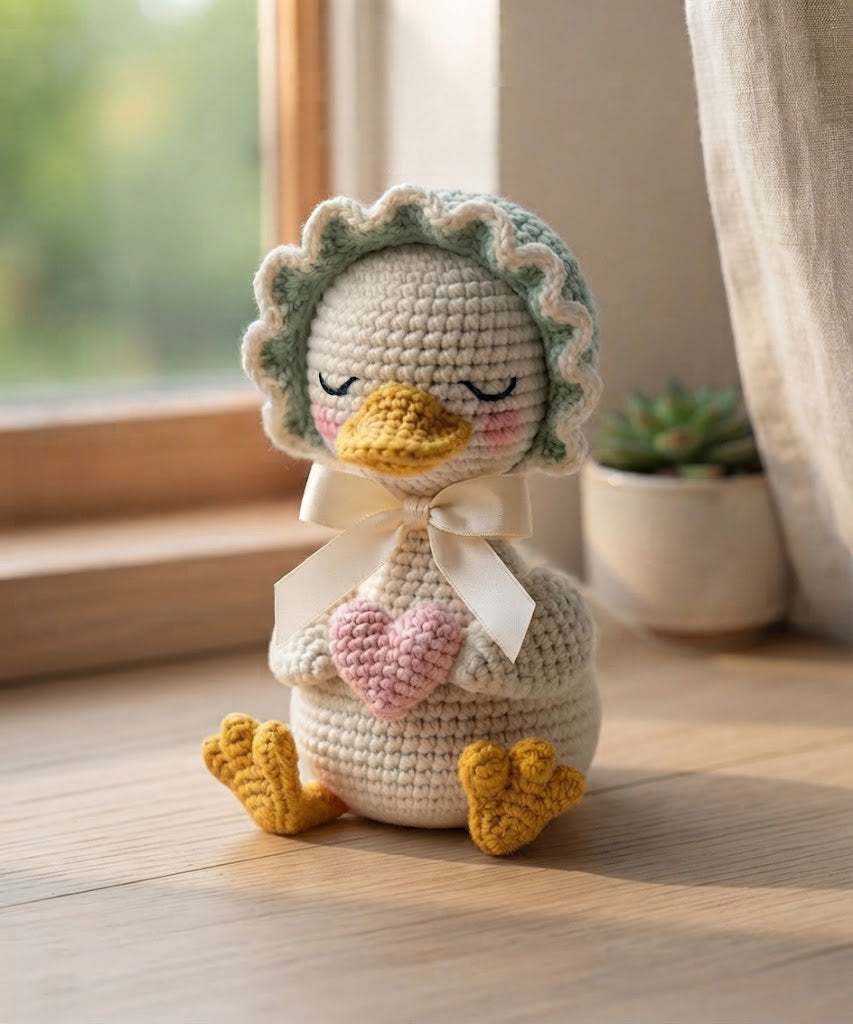 Crochet Duck with Bonnet – Handmade Duckling Plush Gift